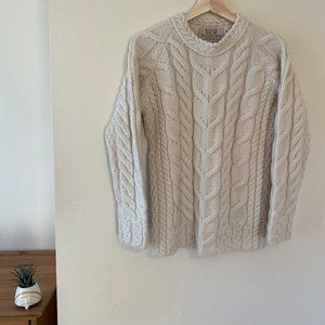 Authentic Irish Fisherman's Aran Sweater in Cream Cableknit 100% Merino Wool